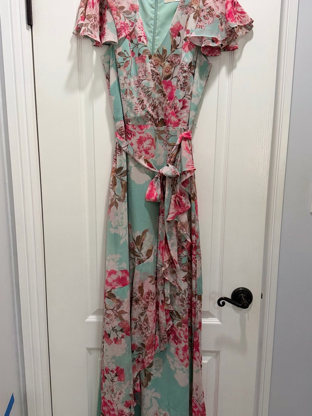 Eliza J Floral Wrap Maxi Dress in Mint & Pink